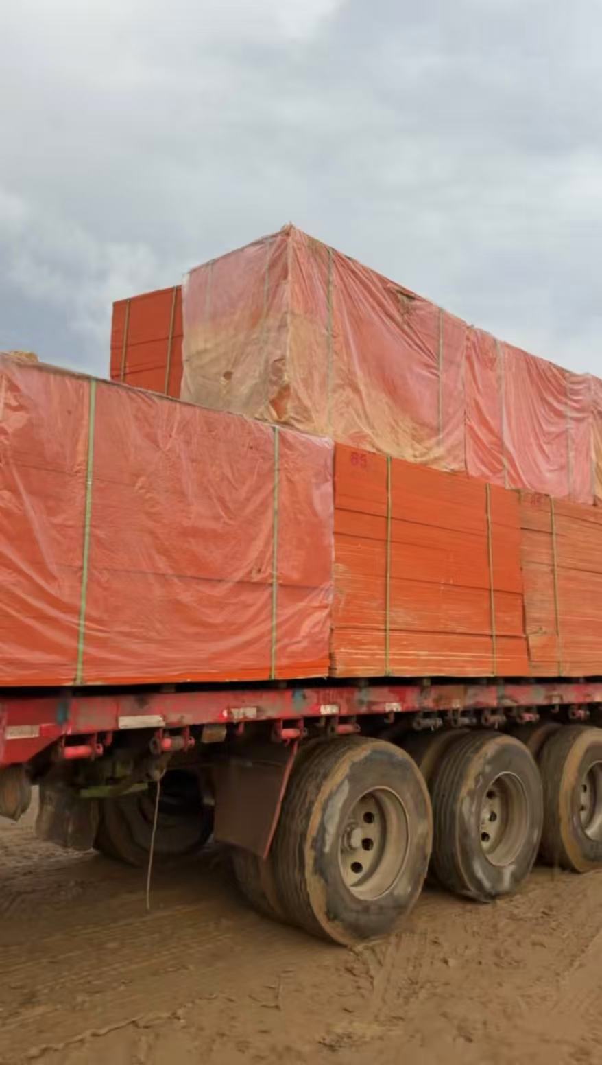 Truck loaded with wrapped plywood boards at the Paiwesi factory yard
